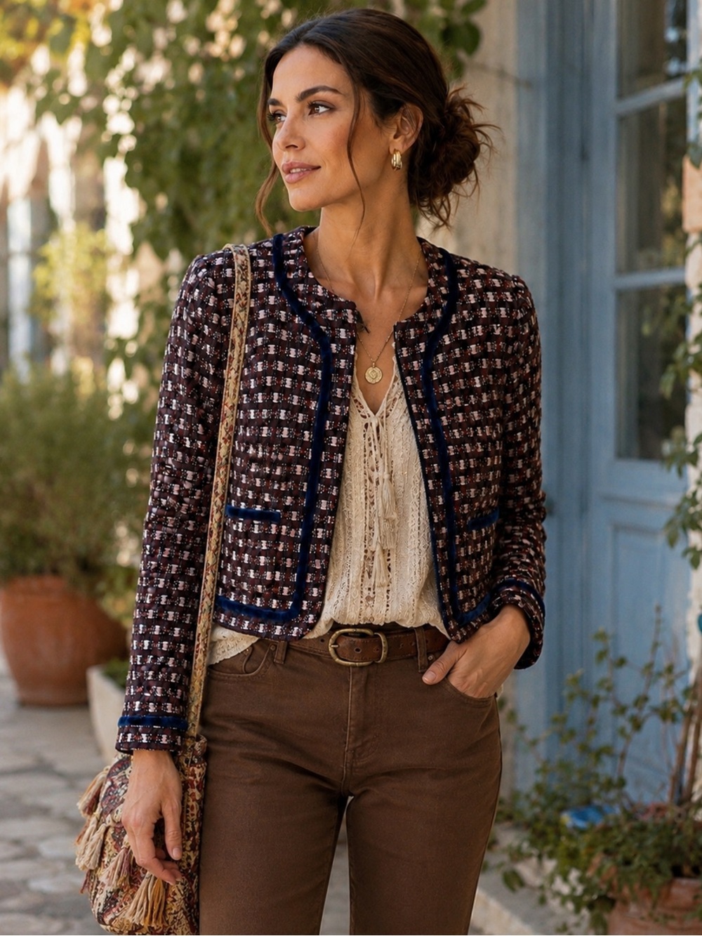Brooks Brothers Navy and Brown Tweed Cropped Blazer - Picture 5 of 16